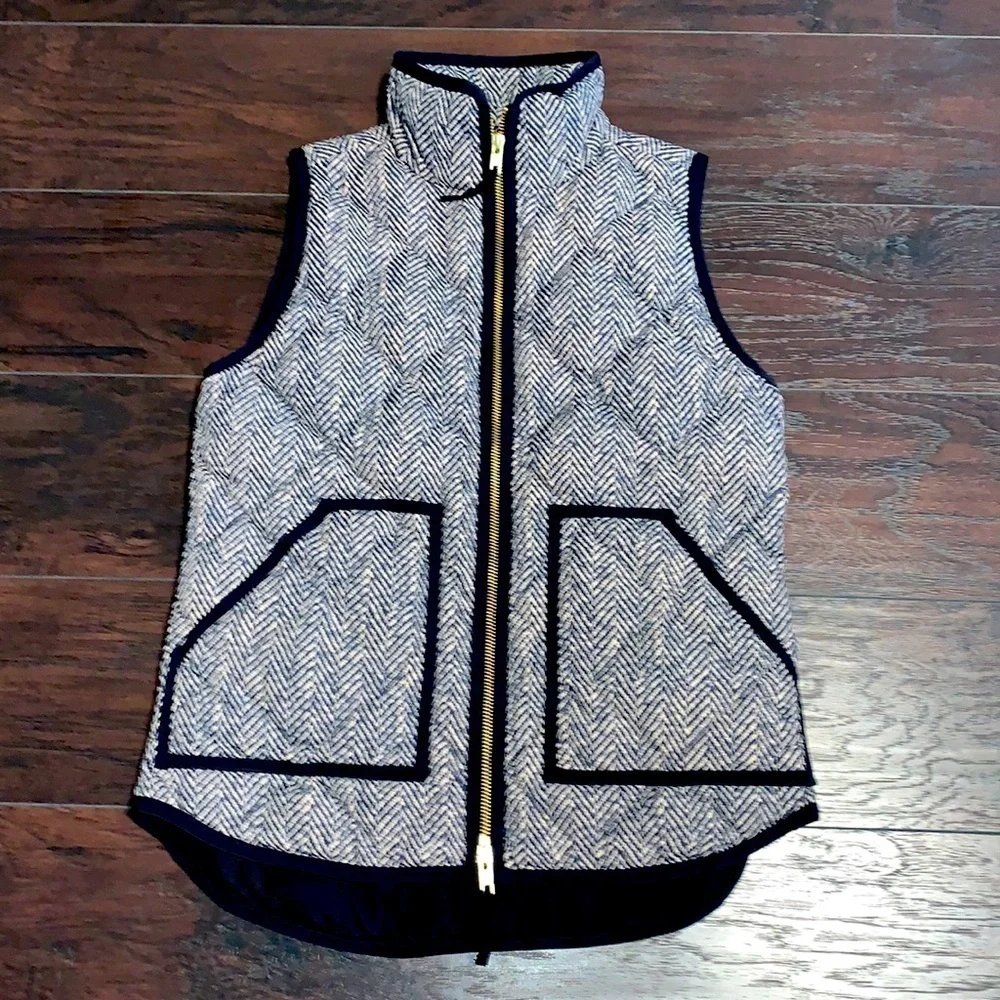 J. Crew Puffer Vest, Herringbone Print, sz XXS.